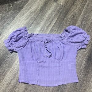 Lilac Puff Sleeve Textured Corset Peasant Top